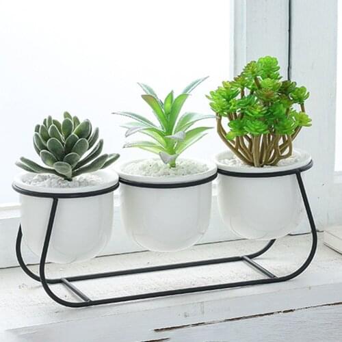 Combination Flower Pot Iron Frame with 3pcs Ceramic Mini Flower Pots Succulent Planter Pots Set for Desktop Gardening can CSV