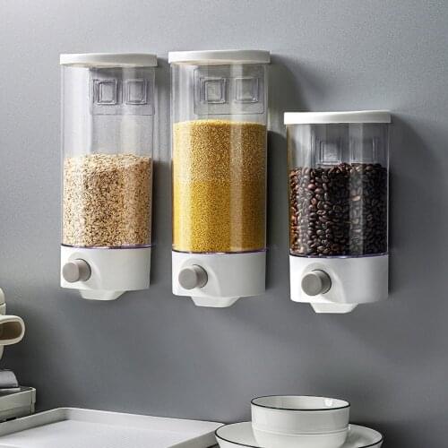 Kitchen Cereal Storage Box With Wall Mounted Transparent Press Food Storage Tank Kitchen Miscellaneous Grain Organizers