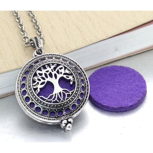 1pcs Round Essential Oil Diffuser Filigree Locket Necklace with Colorful Diffuser Pads For Aromatherapy life Tree Necklace