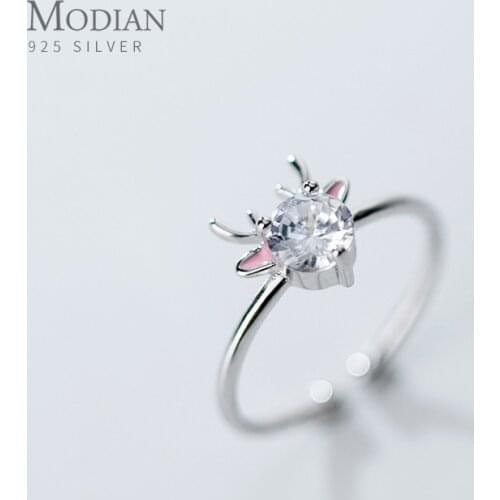 Modian Animal Antlers Open Adjustable Finger Ring for Women 925 Sterling Silver Shining AAA Zircon Elk Pattern Ring Fine Jewelry