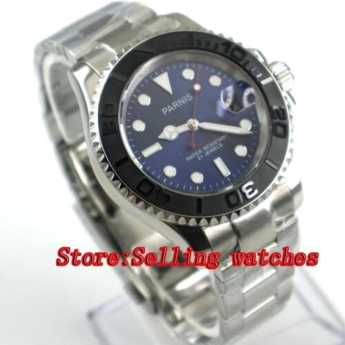 40mm Parnis luminous Sapphire glass black ceramic bidirectional rotating bezel blue dial MIYOTA movement Men watch