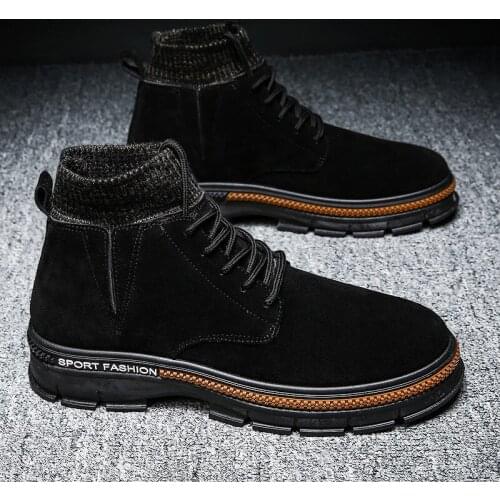 Men Leather Boots Men Winter Plush Boots Warm Shoes Men High Tops Ankle Boots Comfortable Chaussure Homme Safety Work Boots A973
