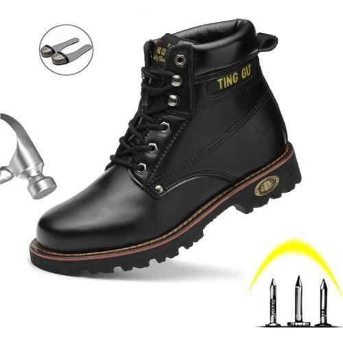 Mens Motorcycle Safety Work Boots High-Top British Wind Smash-Proof And Puncture-Proof Work Shoes Casual Outdoor Hiking Boots