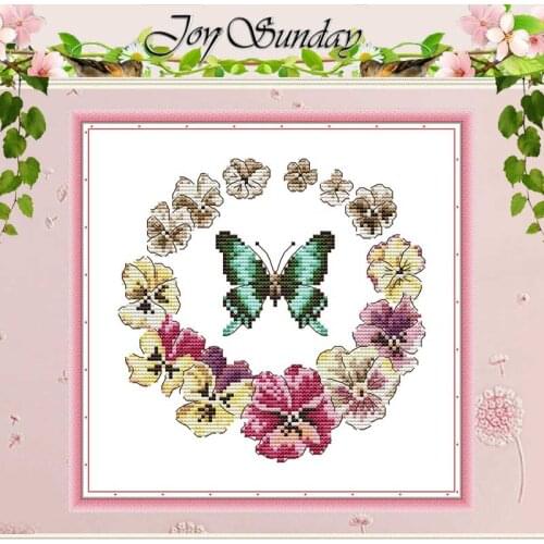 Butterfly Wreath Flower Patterns Counted Cross Stitch 11CT 14CT Printed Handmade Cross Stitch Kits Embroidery for Needlework