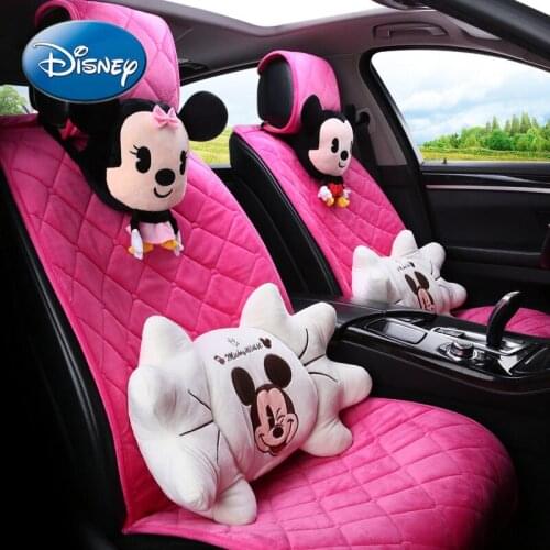 Disney Mickey Mouse Minnie Cartoon Cute Car Headrest Lumbar Pillow Neck Pillow Pair Car Pillow Lumbar Pad Set
