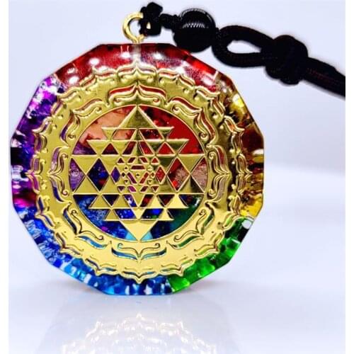 Natural Crystal Orgonite Sri 7 Chakra Necklace Gem Pendant Paillette Metatron Cube Reiki Healing Energy Yoga Meditation Jewelry
