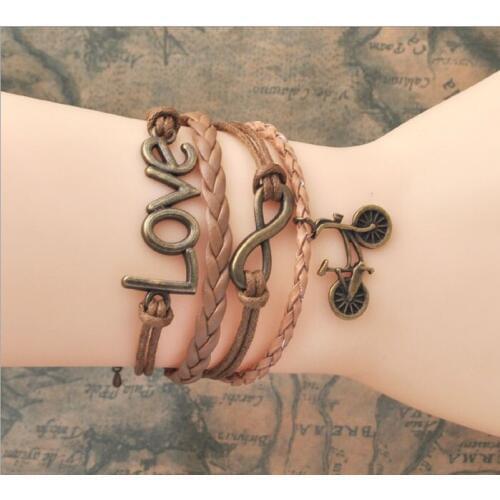 New Juegos Del Hambre Vintage Bike Wrap Leather Bracelet Charm Bracelets Pulseira Couro Bracelets For Women