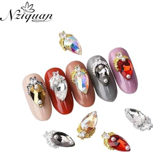 NZIQUAN Nail Accessories 5PCS Water Drop Flat Diamond Nail Art Decoration 3D Alloy Rhinestone Nail DIY Nail Art Accessories