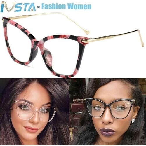 IVSTA Vintage Spectacle Frames Flower Pattern Lady Steampunk Big Oversized Prescription Glasses Women for Sight Myopia Nerd TR90