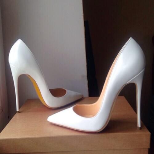 Sexy White Patent Leather High Heel Pumps 8 10 12cm Stiletto Heel Pointed Toe Dress Shoes Shallow Wedding Shoes Bride