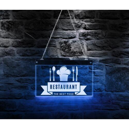 Restaurant THE BEST FOOD LED Open Sign for Business Displays Cooking Kitchen Custom Design Advertisement LED Hanging Board
