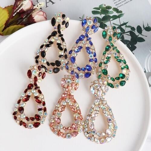 Luxury Crystal Rhinestone Water Drop Long Earrings Women Geometric Statement Big Drop Earrings Female Indian ZA Earring Jewelry