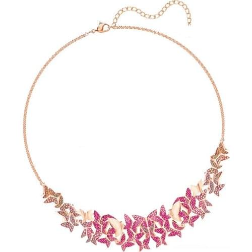 Swa 1:1 Colorful Flying Butterfly Necklace Women Flower Dance Clavicle Chain High Quality
