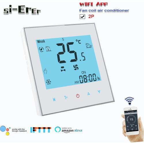 24VAC 95-240VAC TUYA voice interaction 2pipe Cooling or heating fan coil room thermostat WIFI with 3speed fan control