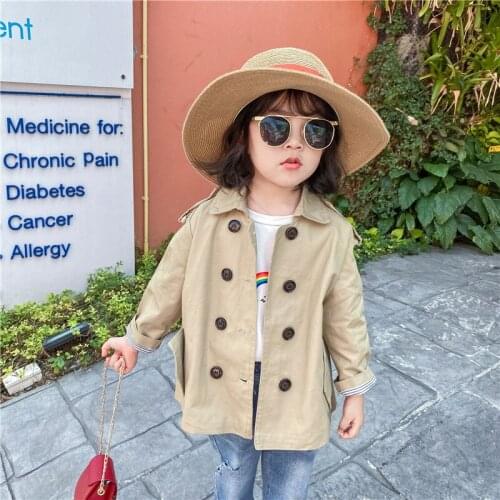 Kids Baby Trench Spring Fashion Double-Breasted Solid Girls Windbreaker Toddler Turn-Down Collor Casual Boys Outerwear Coat