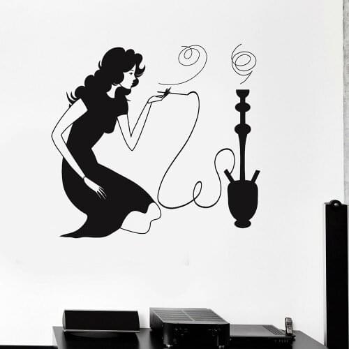 Woman Smoking Wall Decal Hookah Shisha Smoke Room Arabic Cafe Interior Decor Door Window Vinyl Stickers Removable Wallpaper E252