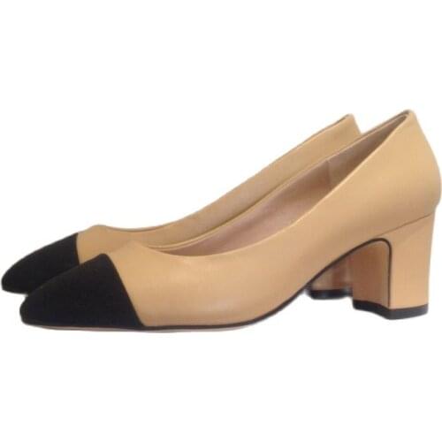 Hot Selling Spring Autumn Fashion Women High Quality Genuine Leather Office Lady Pump Beige Black Colors Round Toe Dress Shoes