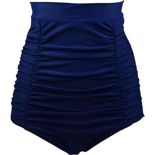 Women Summer New Fashion Pleated High Waist Briefs Swimwear Bathing Plus Size Hollow Out High Waist Bikini Bottom Купальник P5