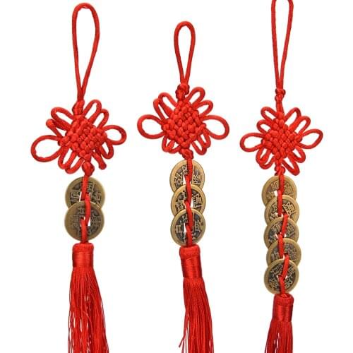 1pc Copper Pendant Delicate Ancient Copper Coins Red Chinese Knot Feng Shui Wealth Success Lucky Charm Home Car Decoration