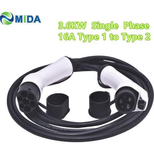 10M 16Amp Type 1 to Type 2 EV Charging Cable J1772 to IEC 62196-2 EV Charger Cord