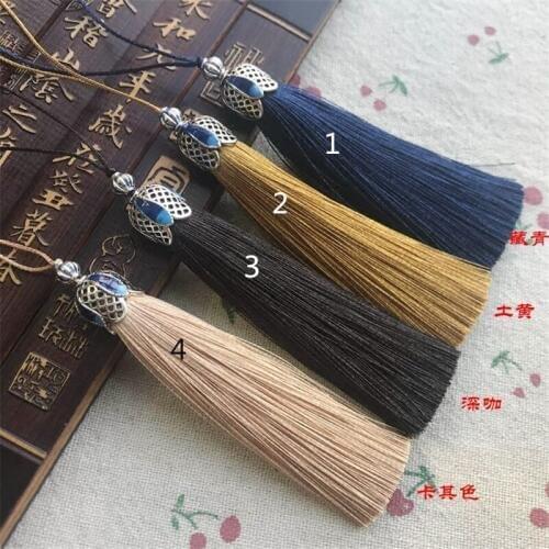 10pcs 8cm DIY Jewelry Accessories Metal cap tassel Anti-wrinkle polyester silk Chinese knot Bookmarks Tassel hanging spike