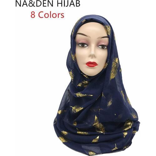 100pcs/lot Women fashion shawls Viscose Soild foulard hijabs Leaves printing gold scarves Islamic bandanna Muslim head wraps