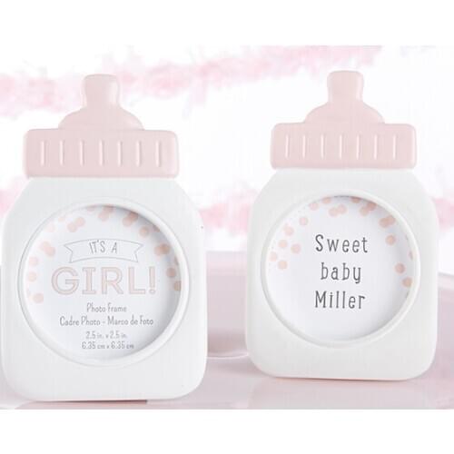 Decorative Blue/Pink Baby Bottle Shape Photo Frame Home Decor Baby Shower Creative Gift 12pcs