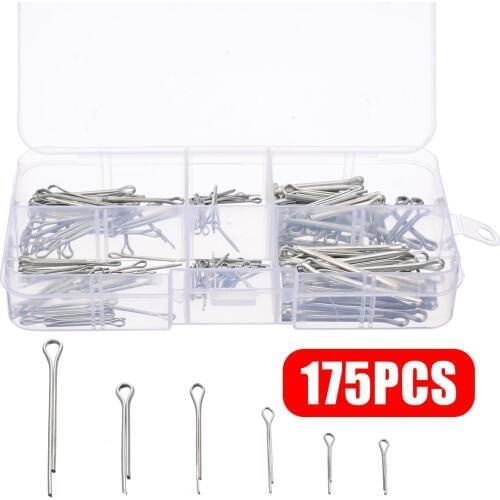 175pcs/box Split Open Pins Cotter Fixings Assorted Sizes Zinc Plated Stainless Steel Hard Case with Box