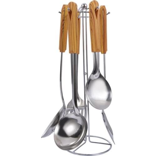 Anti-scalding Spoon Household Kitchenware With Storage Rack Spatula 6Pcs Stainless Steel Cooking Tool