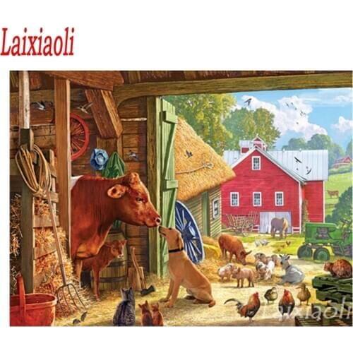 Diamond Painting farm animals cows pig Full Round Square Diamond Embroidery horse landscape Handmade Needlework wall decoration