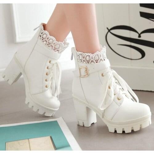 Lolita boots Lace Hight heel Young Gril shoes Platform