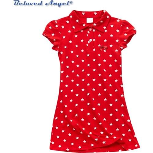 Brand Girls Summer Dress Kids Cotton Dress Girls Toddlers Lantern Sleeve Vestidos Children Star Print Turn-Down Collar Clothes