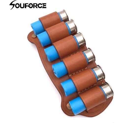 Real Leather 12G Shotgun Shell Holder 6 Cartridge Holder Loop High Quality Tactical Pouch Airsoft Pistol Fit 2" Wide Belt