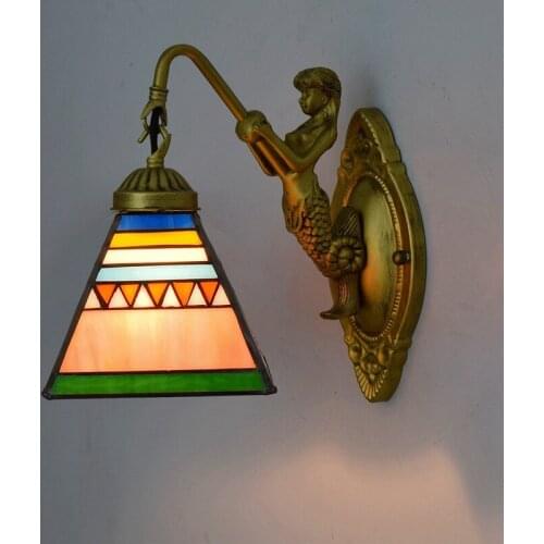 European retro Tiffany stained glass living room dining room bedroom bar club aisle square pyramid wall lamp