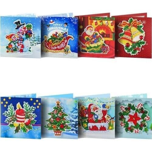 HUACAN Diamond Painting Christmas Cards Diamond Embroidery Cross Stitch Santa Claus Mosaic Rhinestone Snowman Greeting Postcards