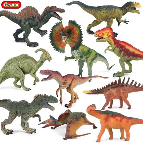 Oenux Jurassic Dinosaur Toy Carnivorous Pterodactyl Dilophosaurus T-Rex PVC Animal Model Action Figures Brinquedo For Kids Gift