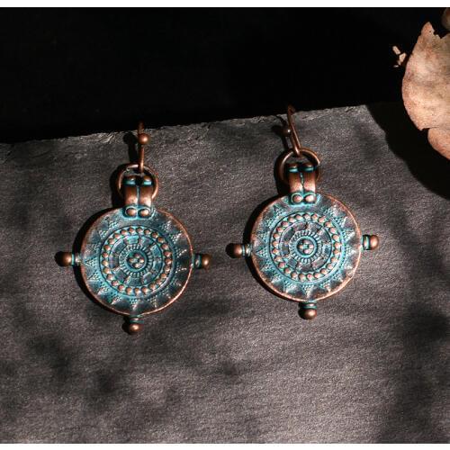 India Engraved Drop Earrings Geometric Bronze Vintage Dangle Hanging Earrings for Women 2019 Ethnic Fashion Jewelry Accessories