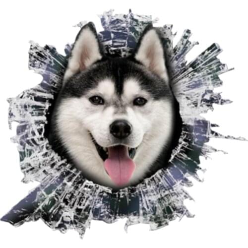 Interesting Car Sticker Accessories 3D Husky Glass Slag Animal Decal Car Window Waterproof PVC 13cm X 12cm