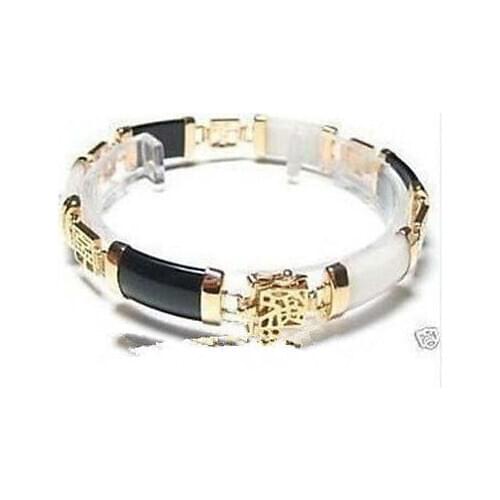Exquisite Black White Jade Bracelet 7.5"