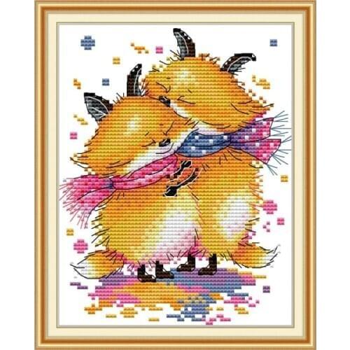 Joy Sunday cartoon animal fox hug cross stitch kit DMC 11CT 14CT embroidery needlework DIY hand sewing kit home decor painting