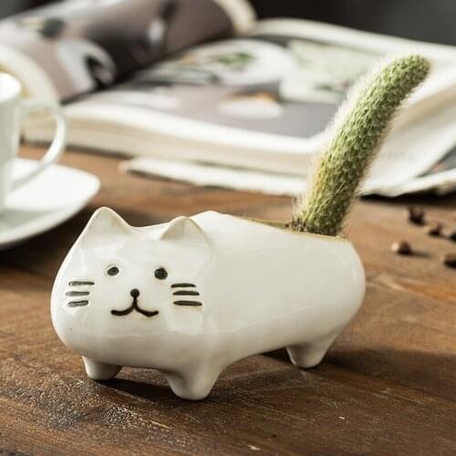 Cactus Succulent Cat Flowerpot Cute Cat Tail Plant Poted Animal Personality Ceramic Vase Desktop Garden Decoration Gift Dropship