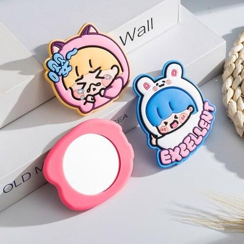 Tiny Mirror Portable Little Rabbit Bear Pattern Gift for Little Girls Silicone Purse Mirror Travel Size Cute Mini Mirror Cartoon