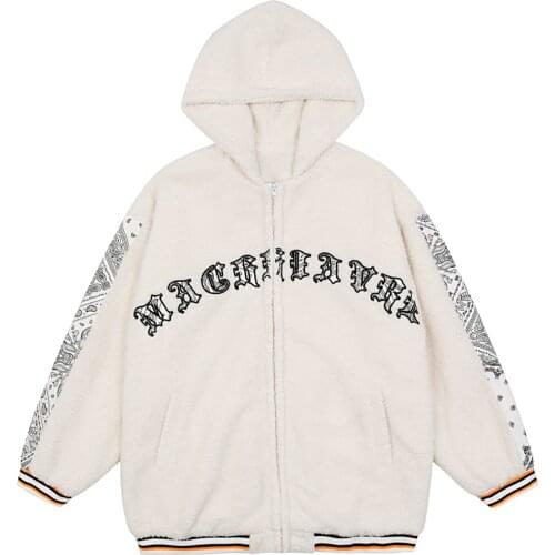 LACIBLE Vintage Sherpa Cashew Flower Hooded Winter Coat Men Women Streetwear Winter Harajuku Oversized Zipper Jackets Coats