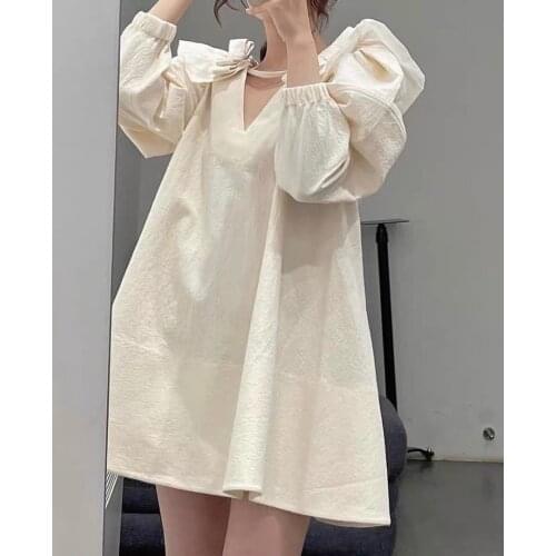 Summer Fashion 2021SS New Women Puff Sleeve Bow Loose Casual Dress For Female 3 Color Ddxgz2 5.20