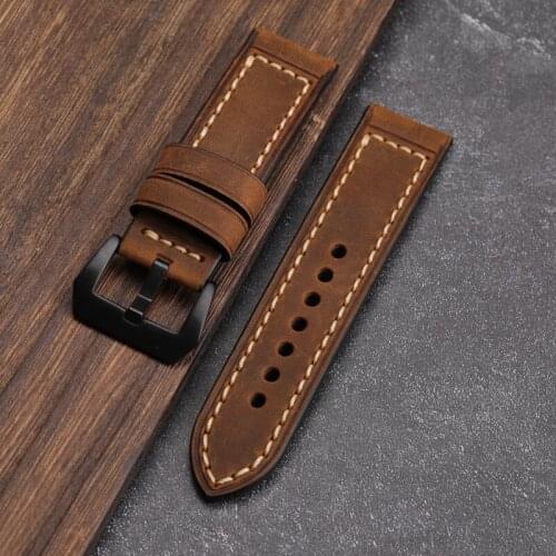 Matte Brown Leather Watchband 20 22 24 26MM For PAM111 441 Leather Mens Bracelet, Handmade Strap