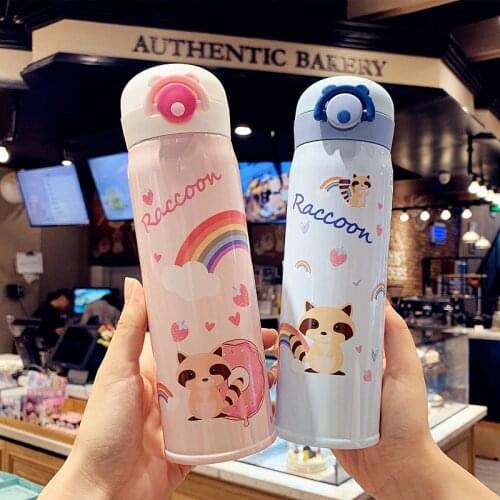 Cartoon Fashion Cute Water Bottle For Girls Stainless Steel Vacuum Thermos Portable Kids Water Bottle For School Thermos Cup