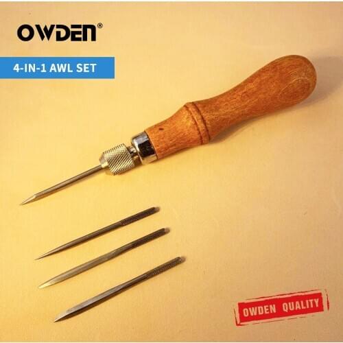 OWDEN Leather Awl Tool Set DIY Wood Handle Sewing Stitching Lacing Scratch Tool
