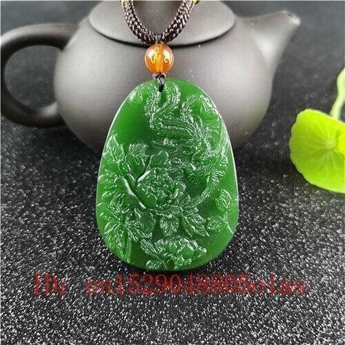 Natural Green Chinese Hetian Jade Phoenix Pendant Flower Necklace Fashion Charm Jadeite Jewelry Carved Amulet Gifts for Women