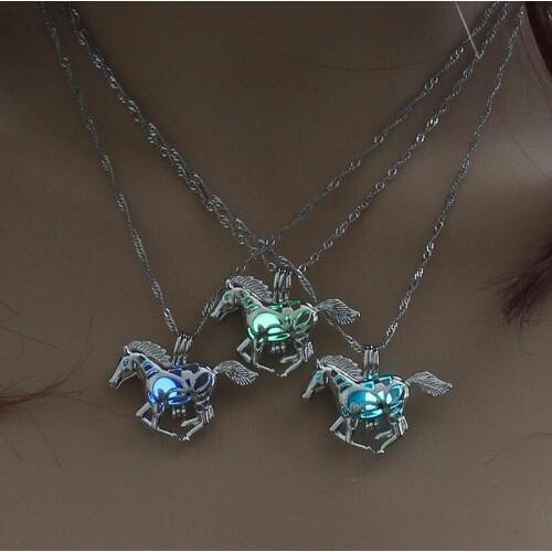 New Hot Sale Smart Running Horse DIY Locket Cage Glowing in the Dark Animal Pendant Necklace