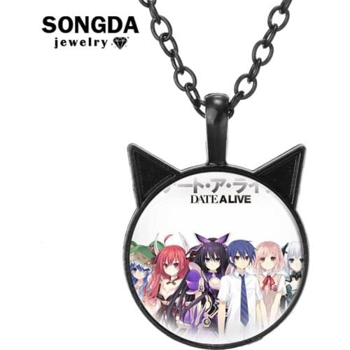 Anime Date A Live Necklace Cartoon Figures Glass Cat Ears Collection Pendant Choker Chain Collar Cabochon Necklace Accessories